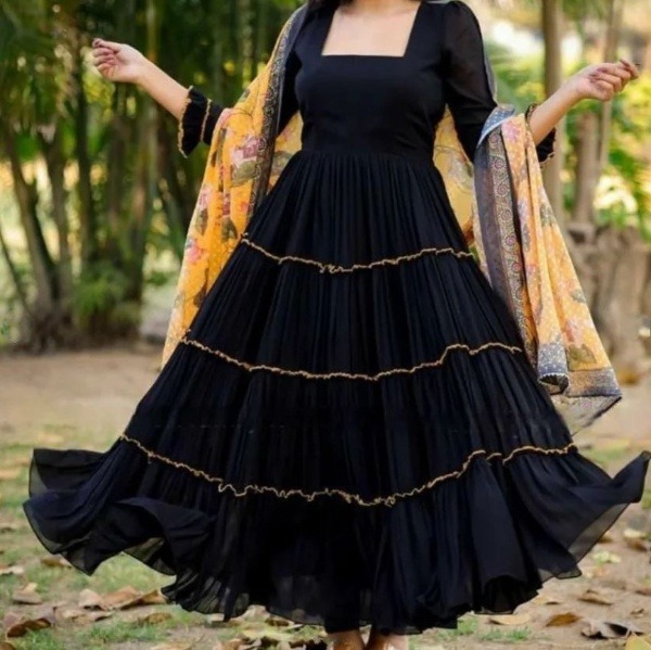 Black Kurti with Multi-Coloured Dupatta